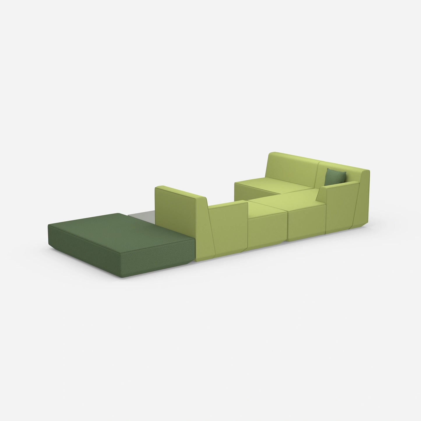 Canapé panoramique insolite dans les tons de vert vu de l'arrière