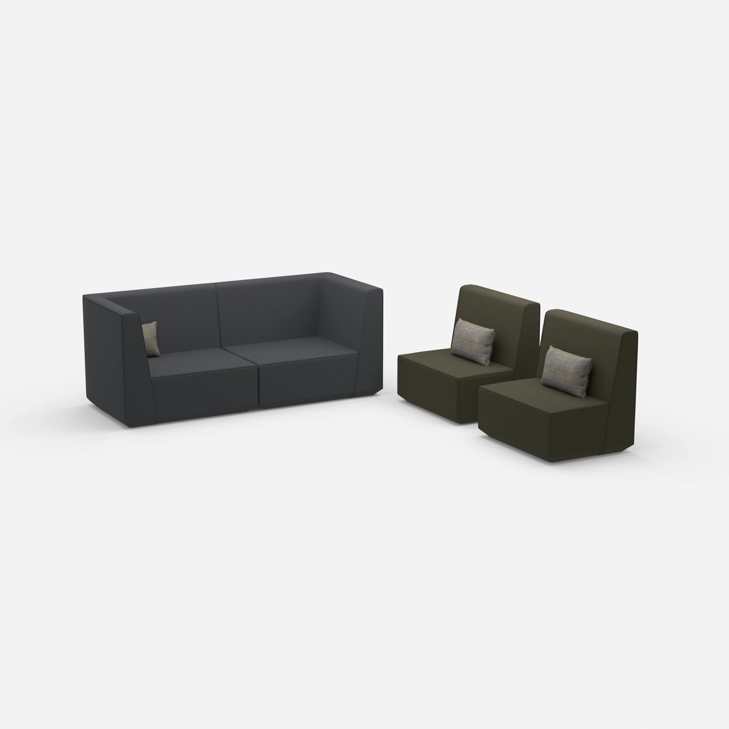 3 seater and 2 armchairs from the side