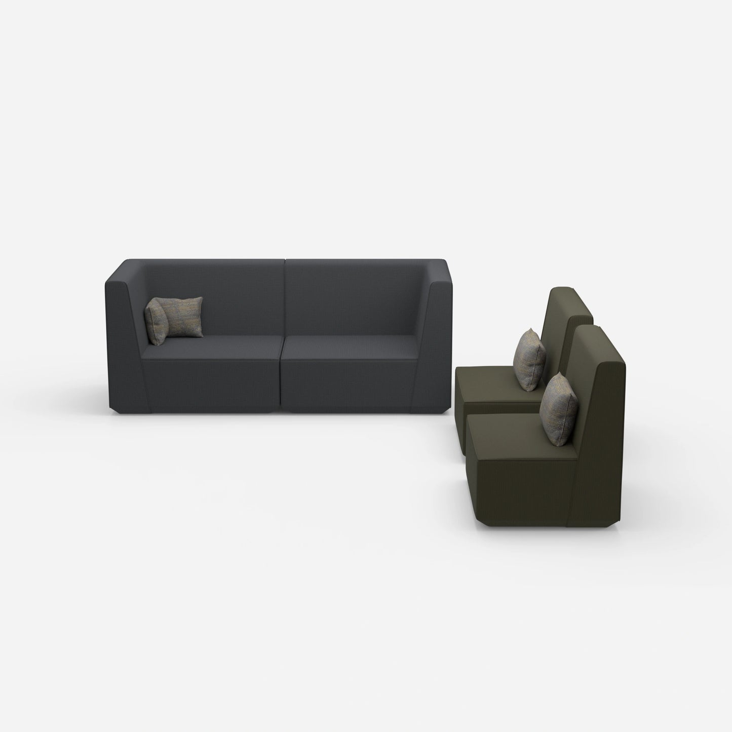 3 seater and 2 armchairs from the front