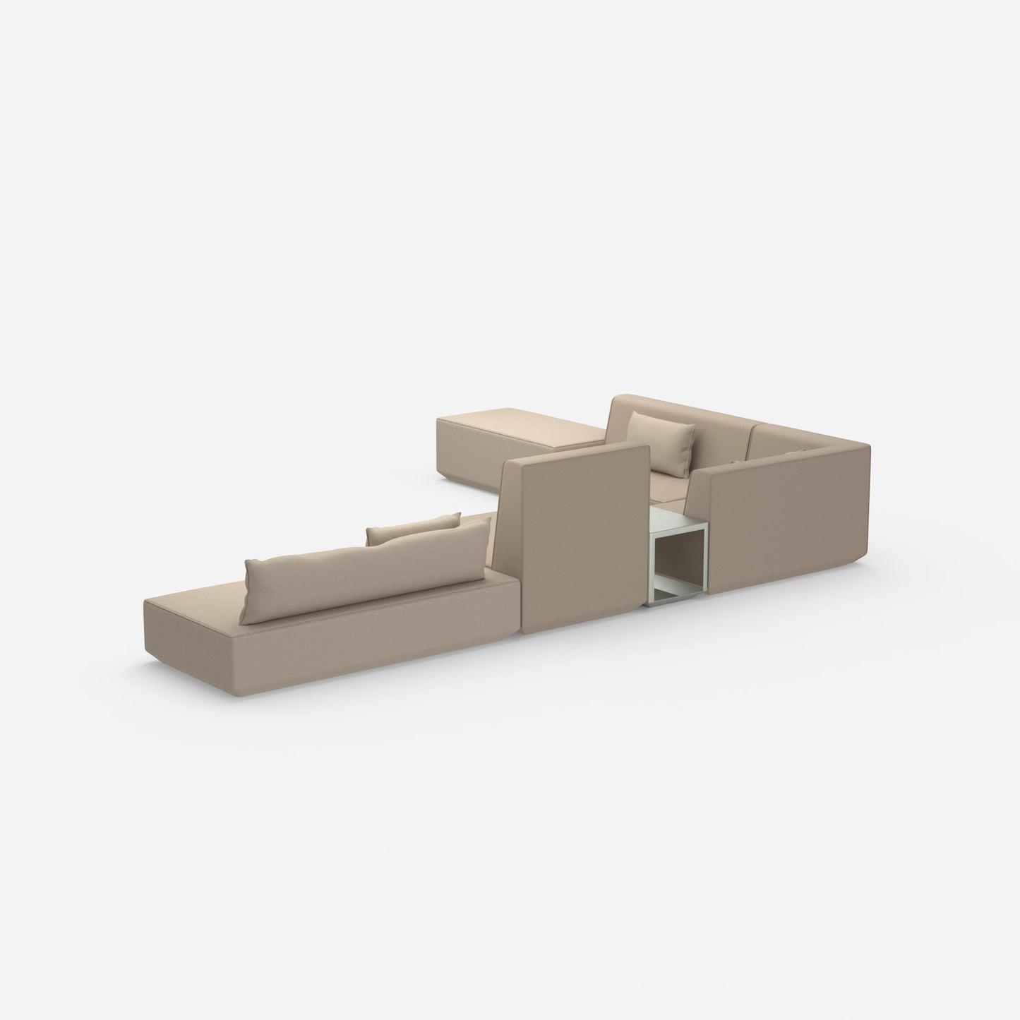 Beige Canapé panoramique en L vu de derrière