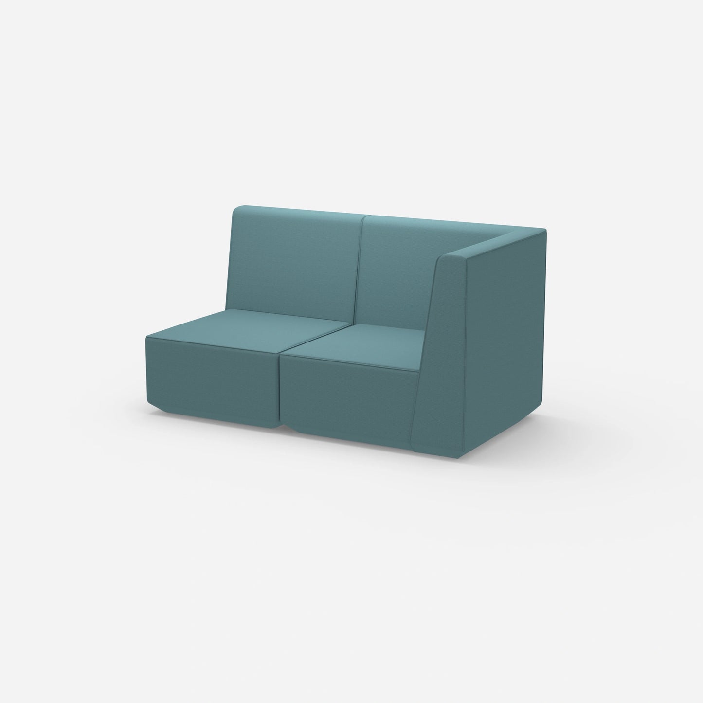 Blue modular sofa with high backrest from the side