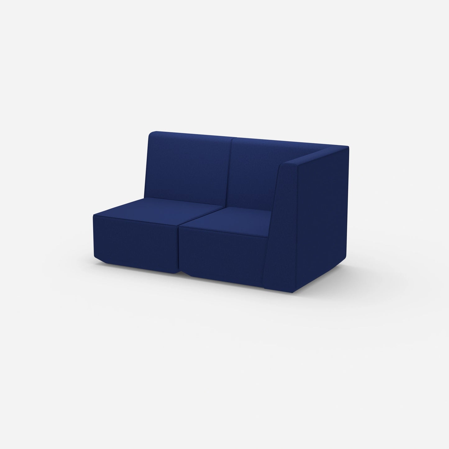 Blue modular sofa with high backrest from the side