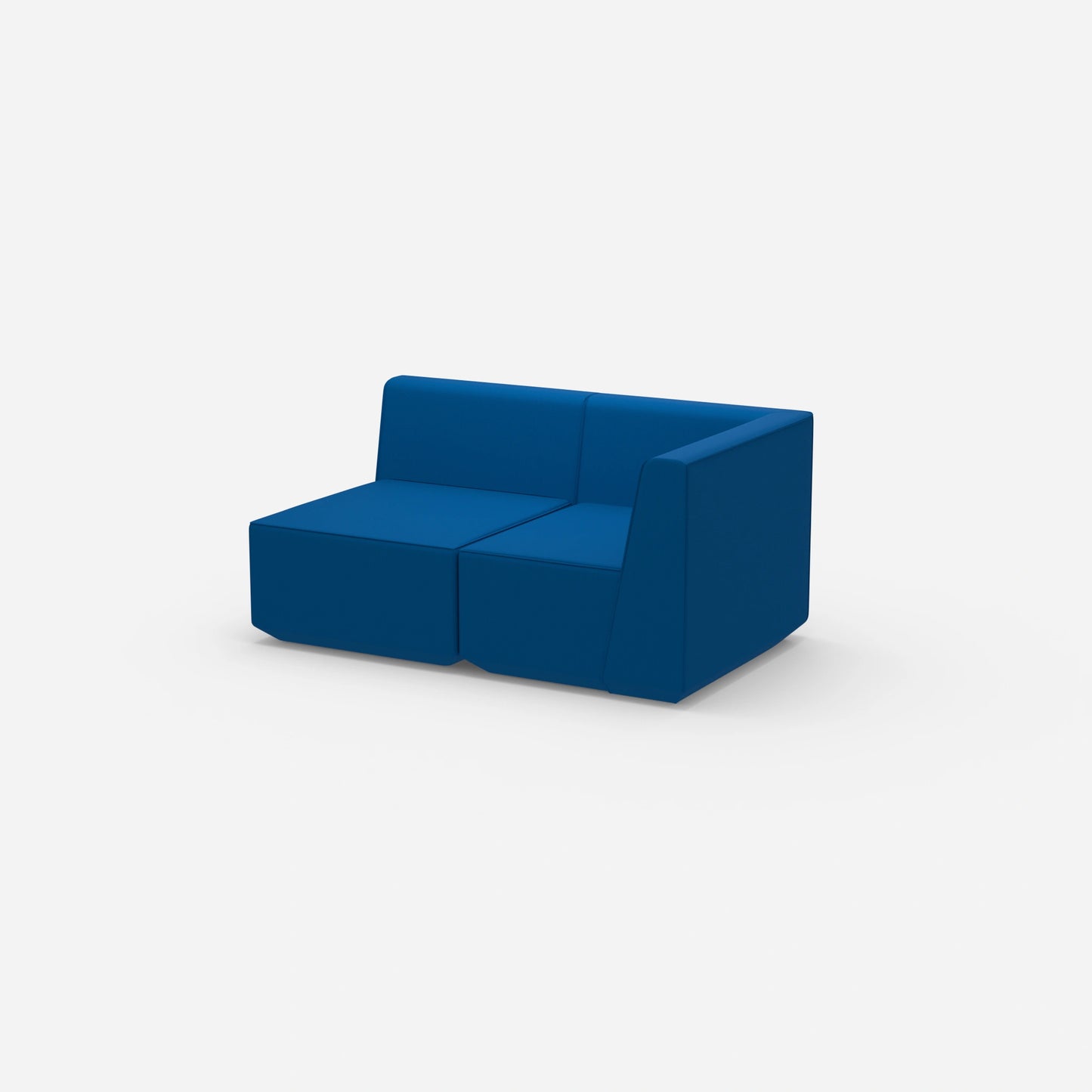 Blaues Zweisitzer Sofa von der Seite