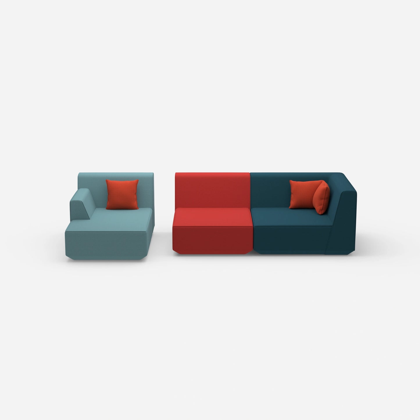 2 seater couch with ottoman from the front