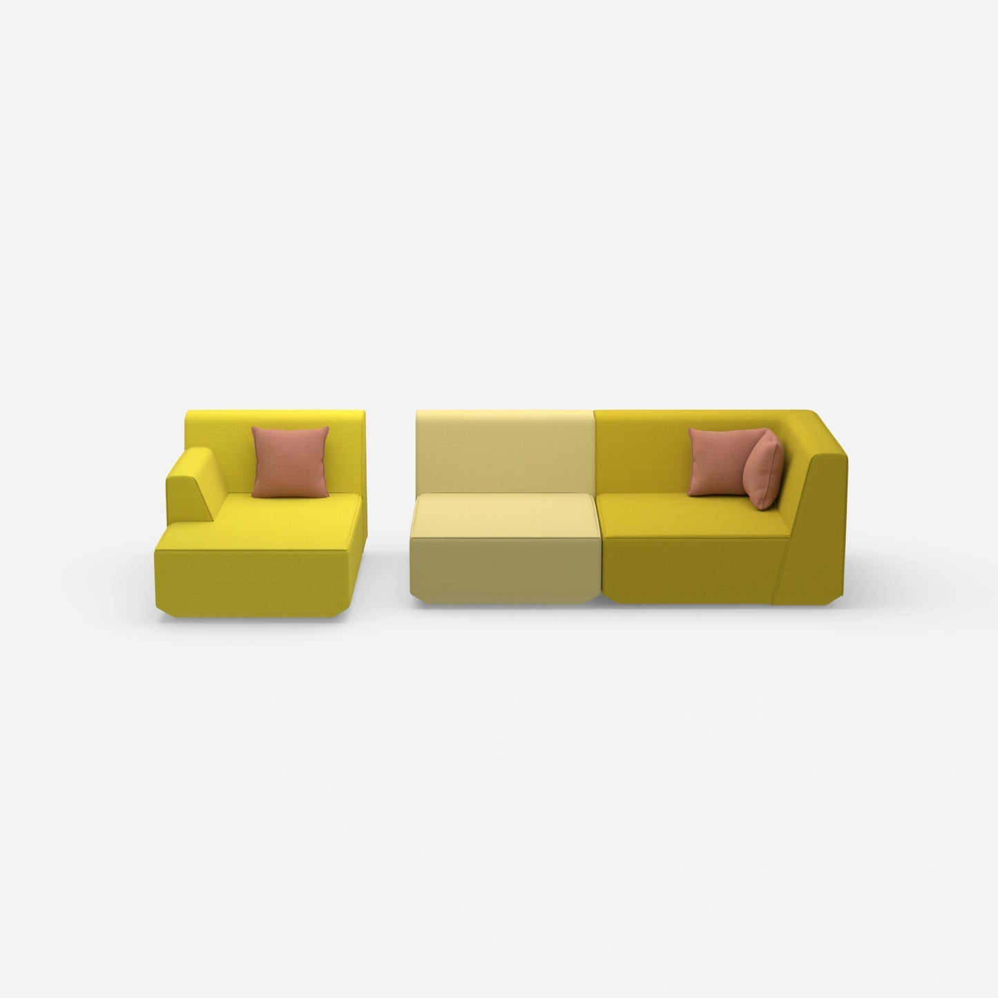 2 seater couch with ottoman from the front