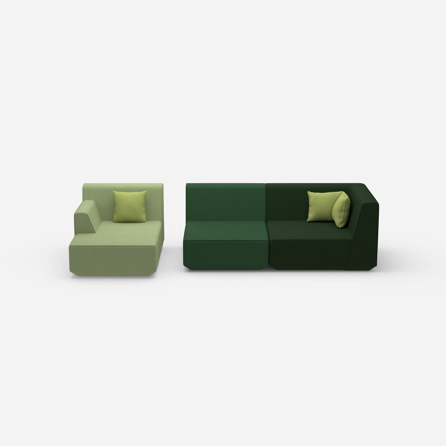 2 seater couch with ottoman from the front