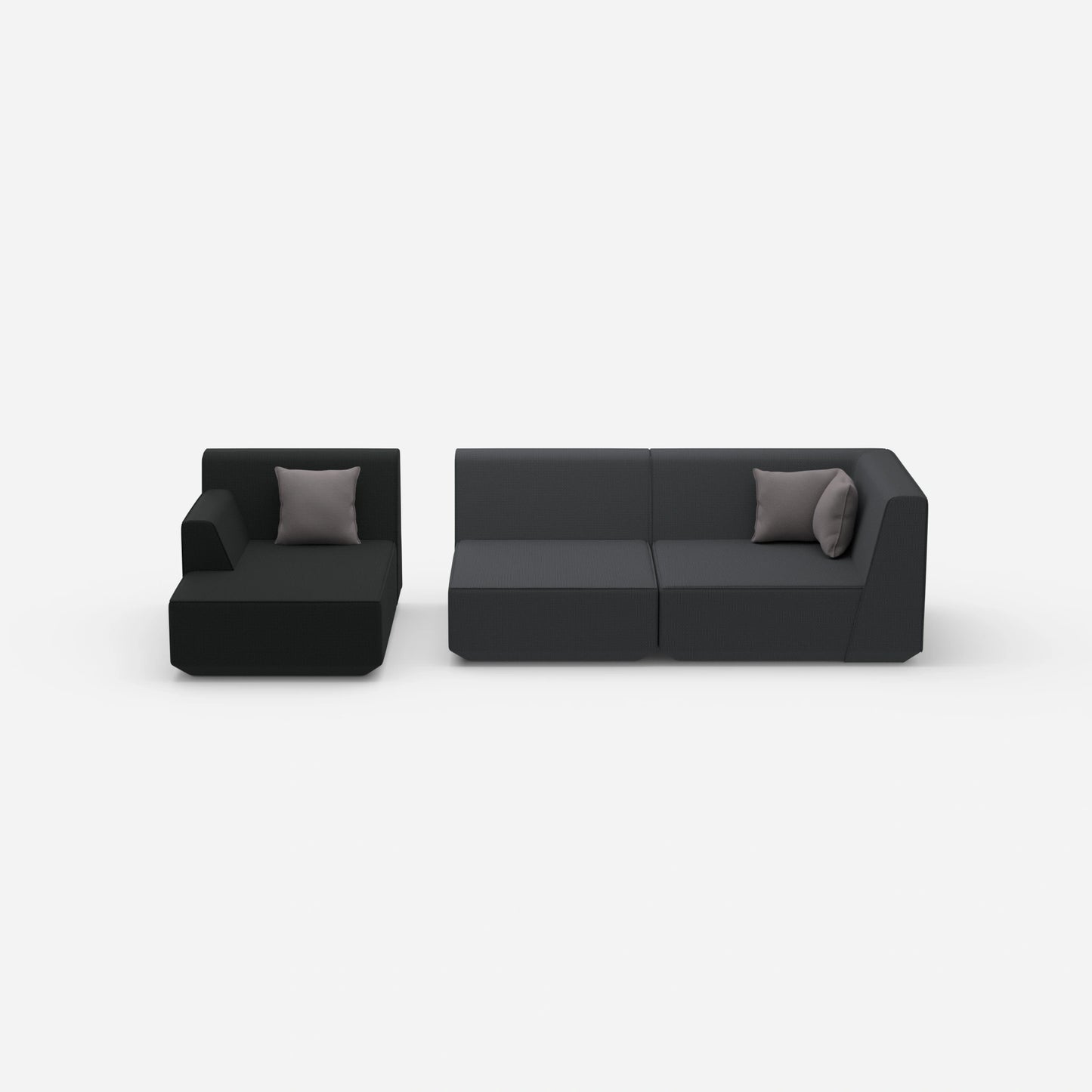 2 seater couch with ottoman from the front