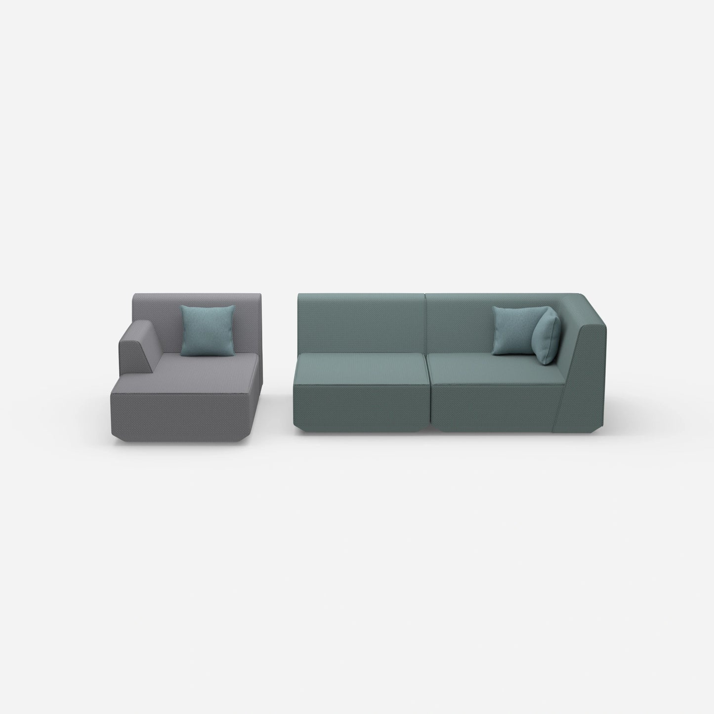 2 seater couch with ottoman from the front