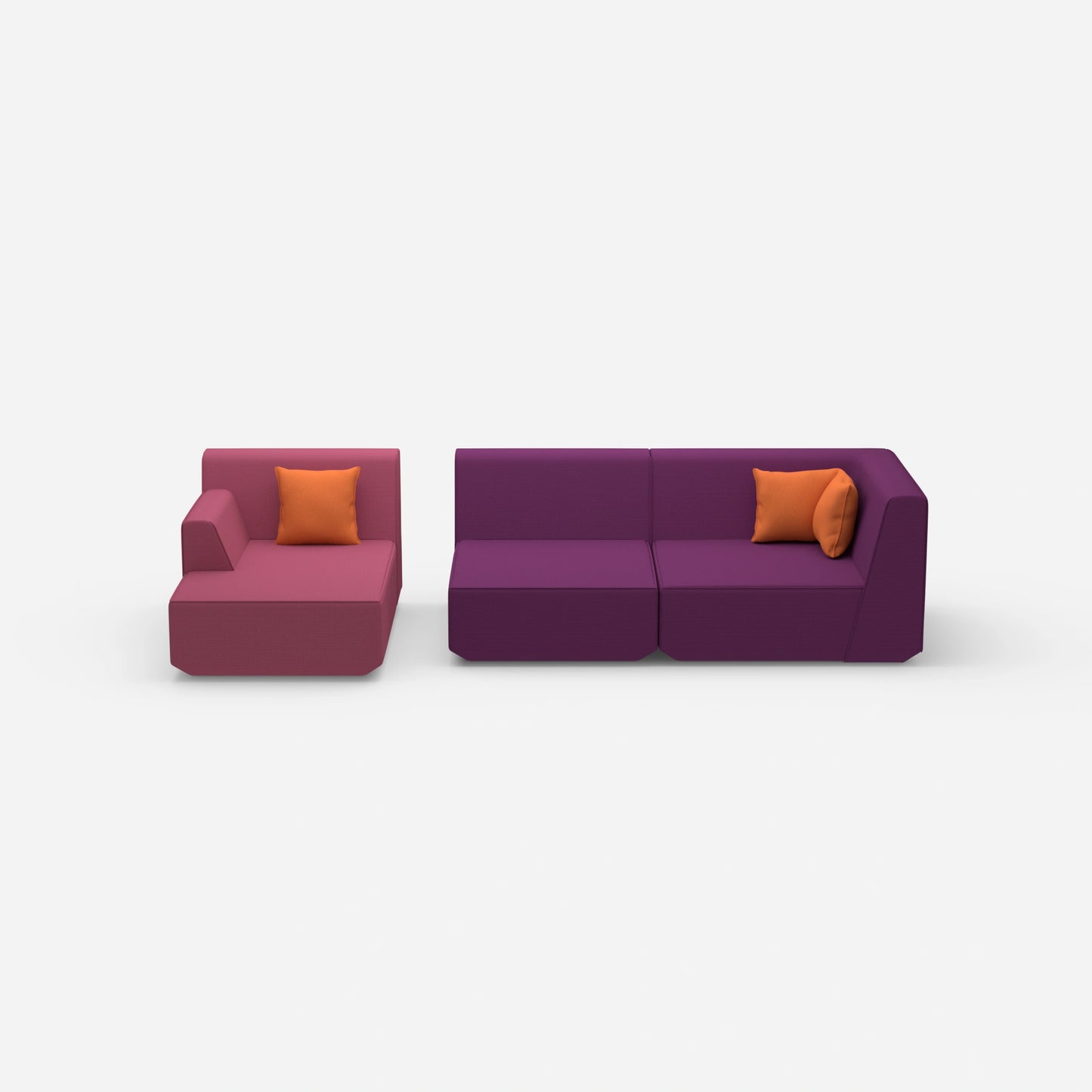 2 seater couch with ottoman from the front
