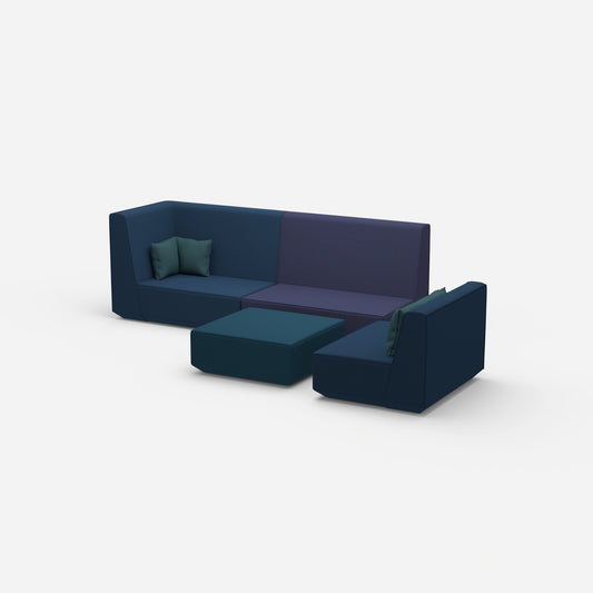 Dreisitzer Sofa mit Sessel und hoher Rückenlehne von der Seite
