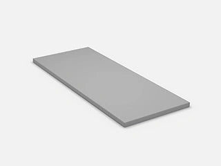 Ein flaches, rechteckiges 3D-Modell eines grauen Mattenements für ein modulares Sofasystem auf weißem Hintergrund.