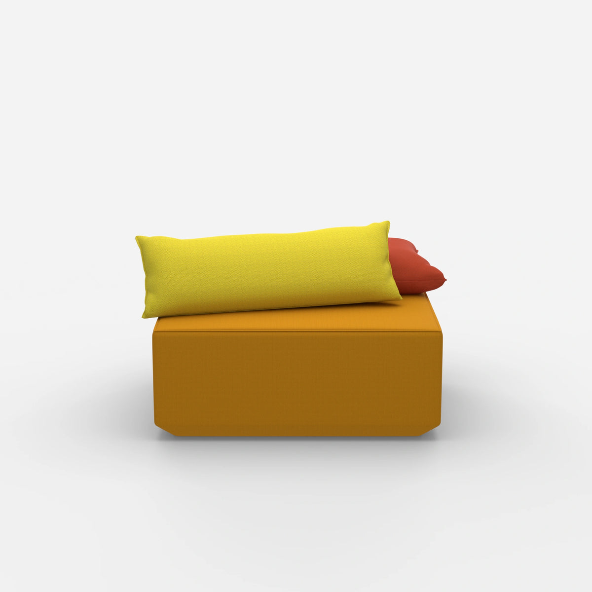 Moderner gelber Pouf von vorne