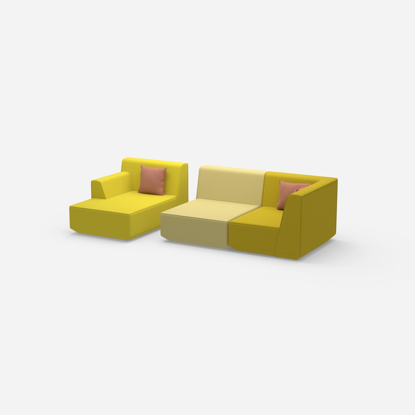 Modular sofa for 2 with ottoman from the side