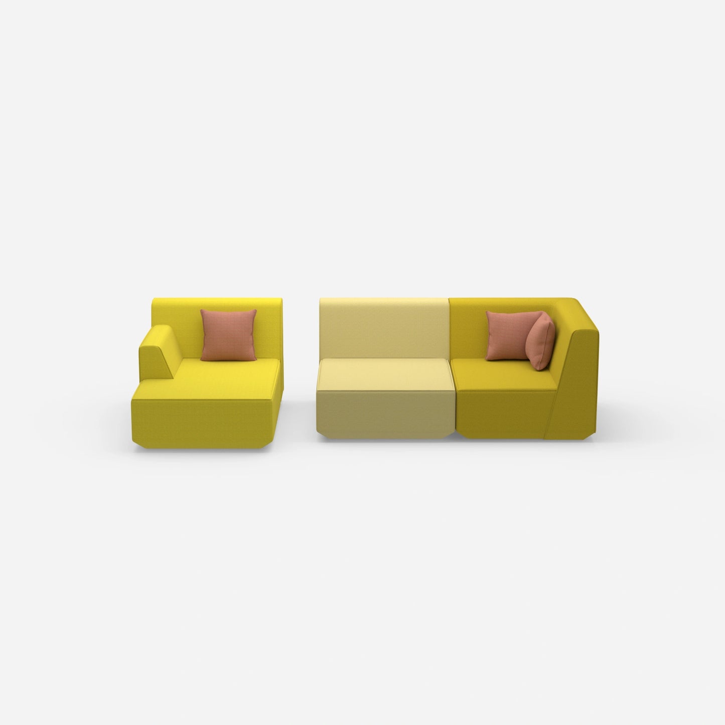 Modular sofa for 2 with ottoman from the front