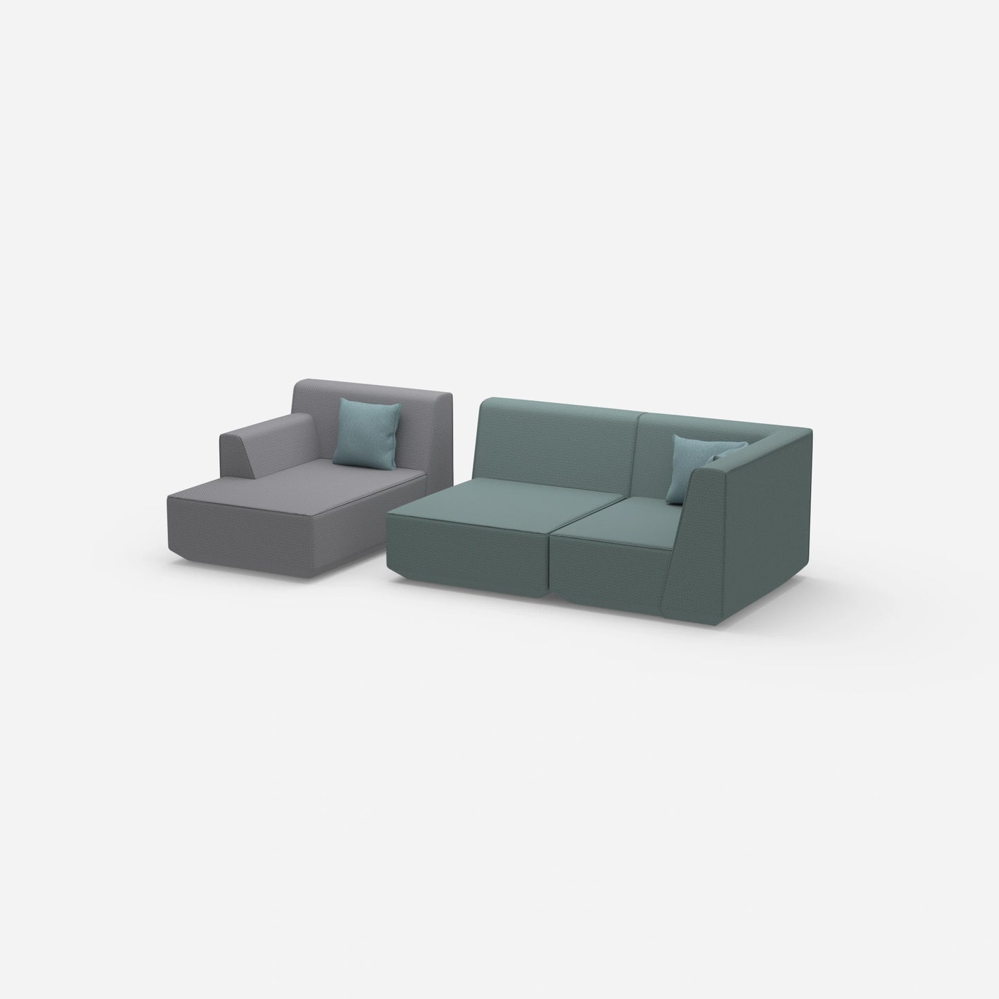 Modular sofa for 2 with ottoman from the side