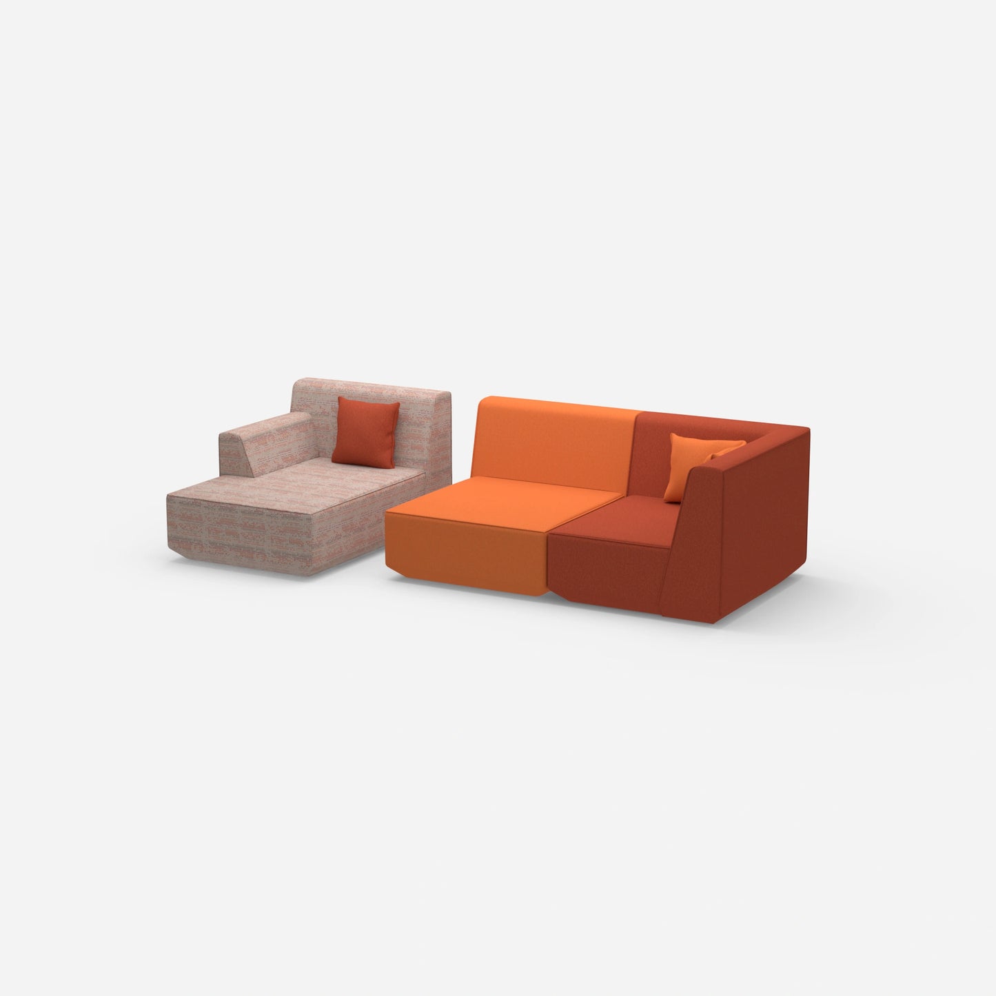 Modular sofa for 2 with ottoman from the side