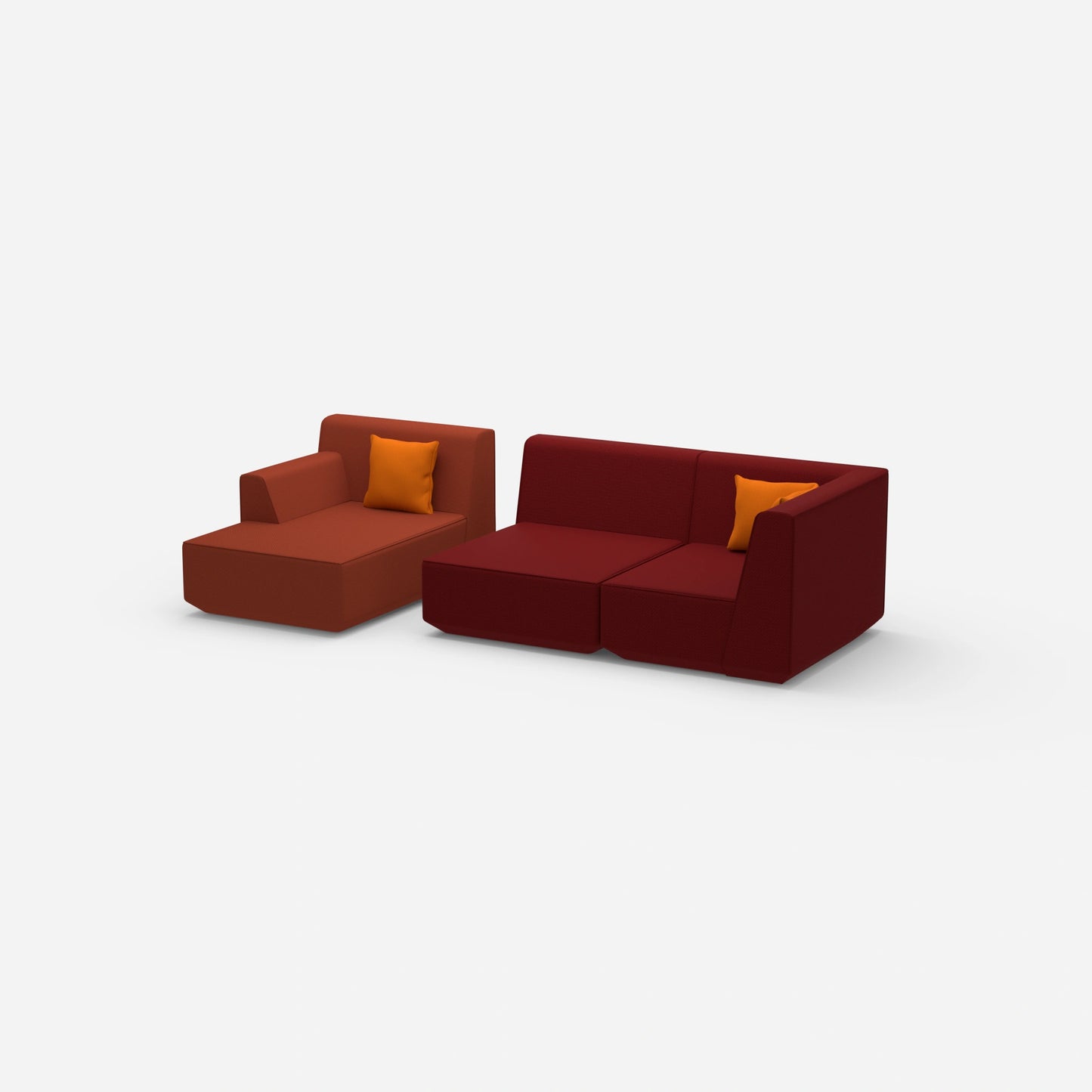 Modular sofa for 2 with ottoman from the side