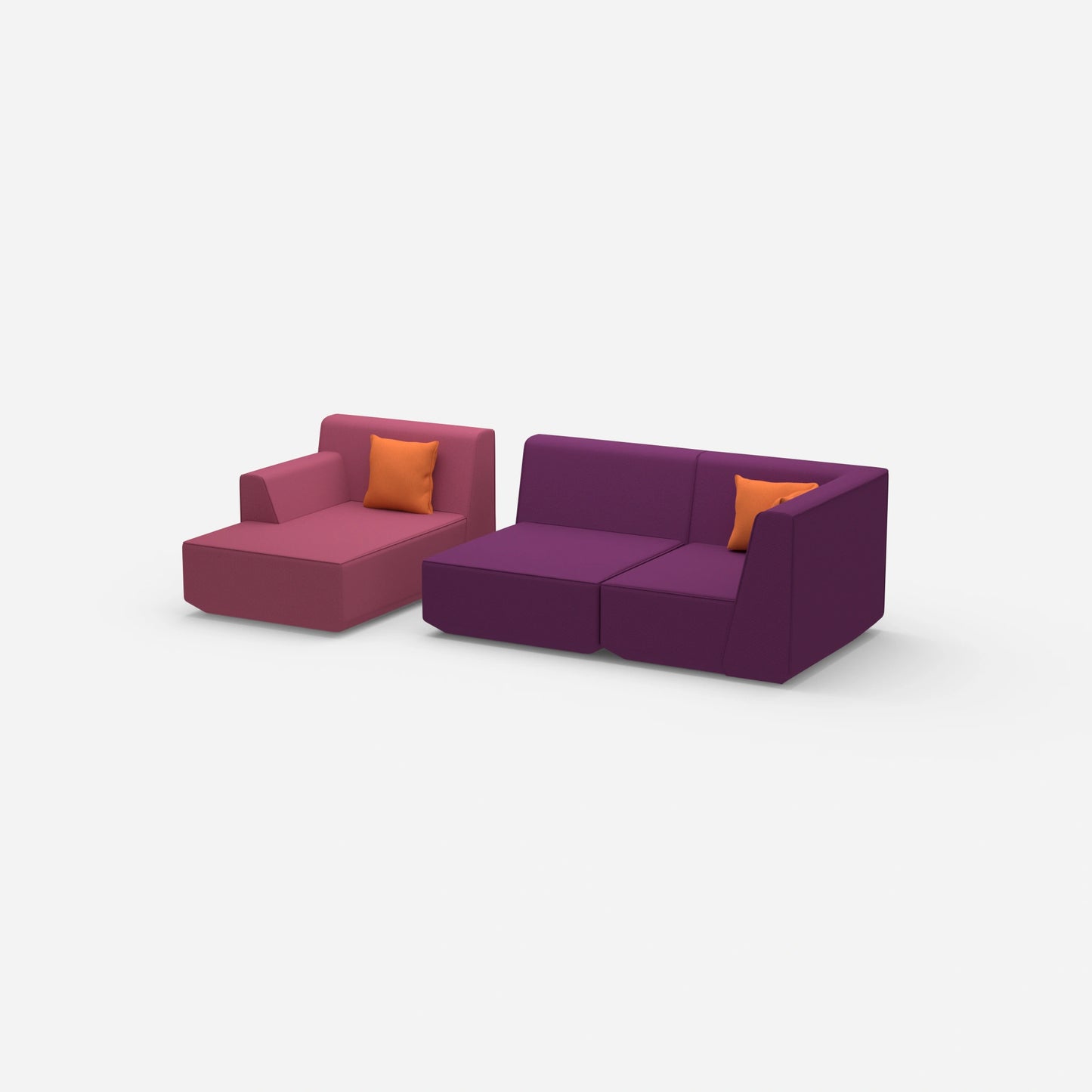 Modular sofa for 2 with ottoman from the side