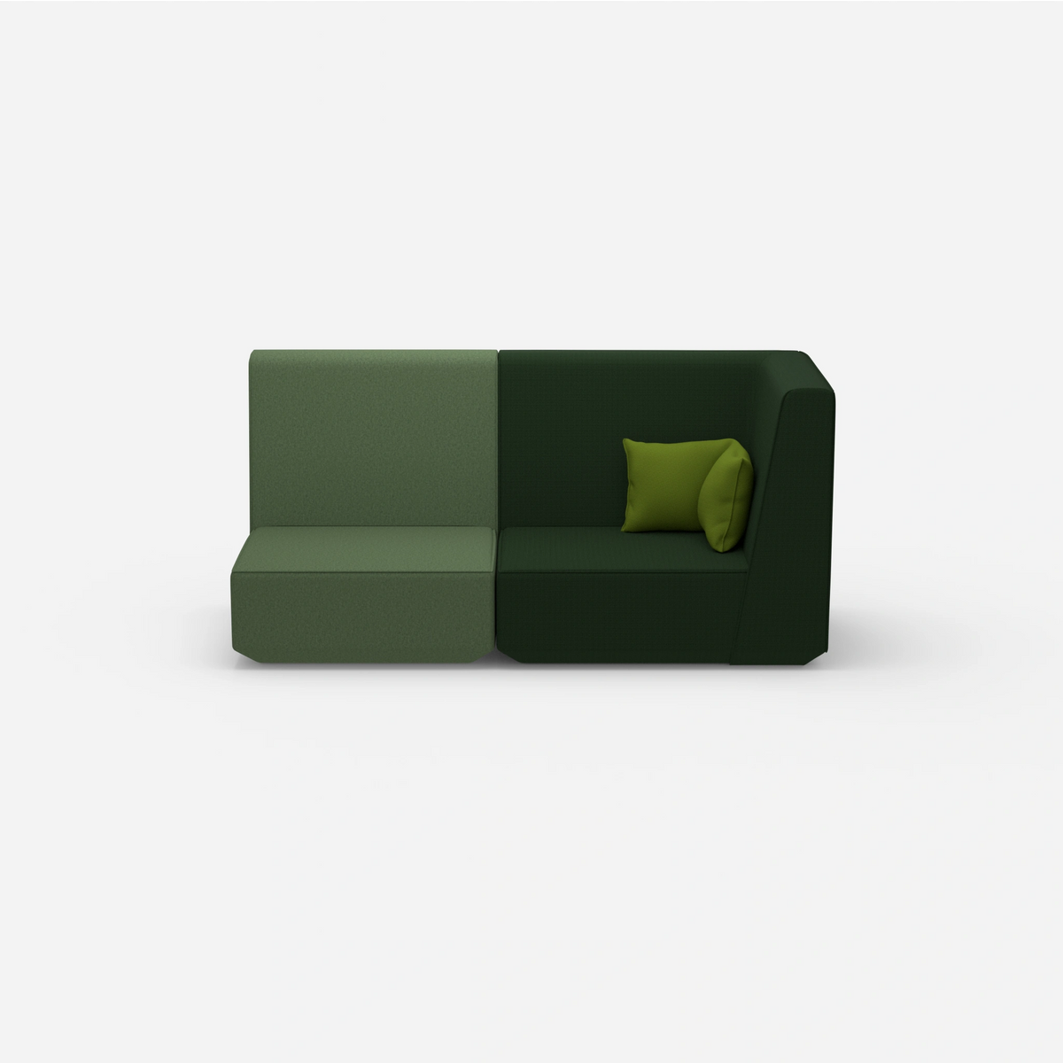 Modulares Sofa grün mit hohem Rücken von vorne