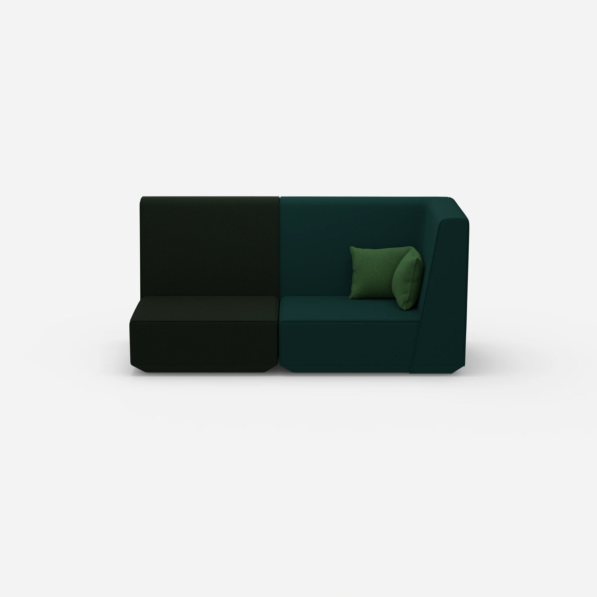 Modulares Sofa grün mit hohem Rücken von vorne