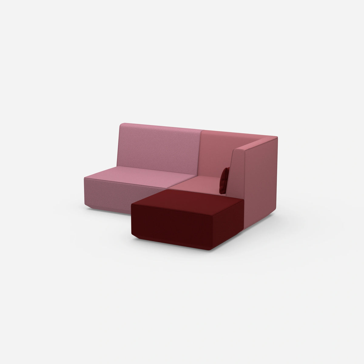 Rosa Ecksofa mit hoher Rückenlehne von der Seite