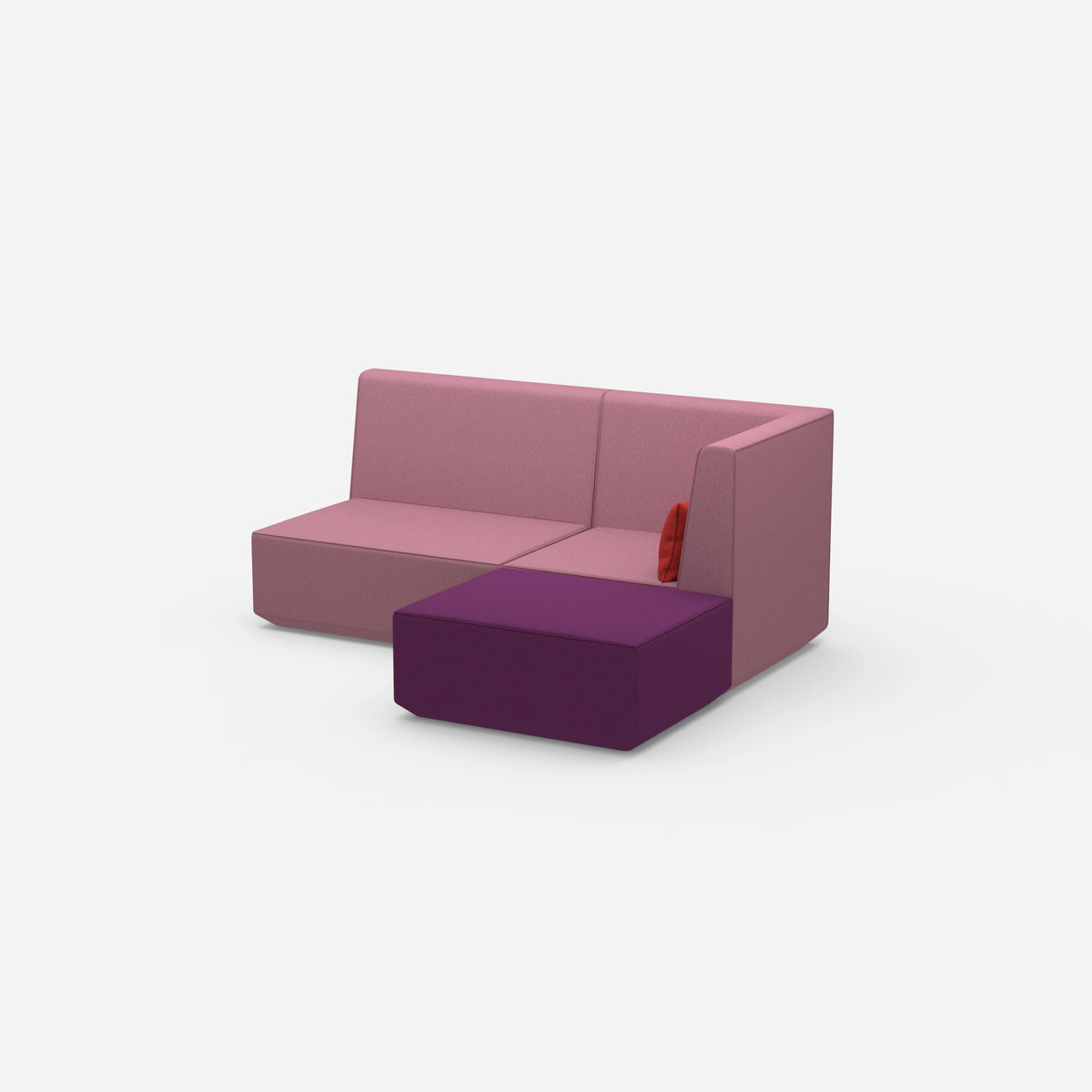 Rosa Ecksofa mit hoher Rückenlehne von der Seite