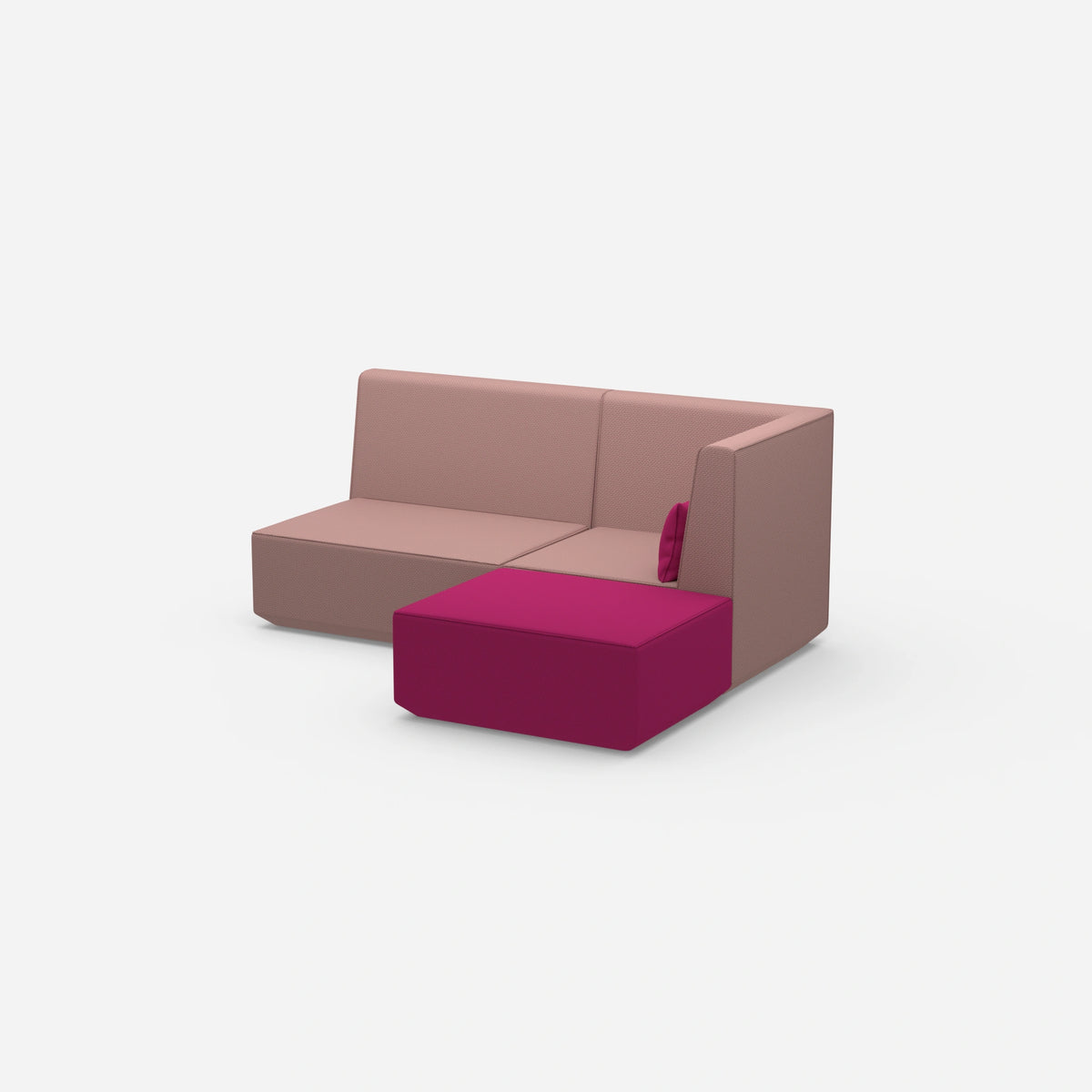 Rosa Ecksofa mit hoher Rückenlehne von der Seite