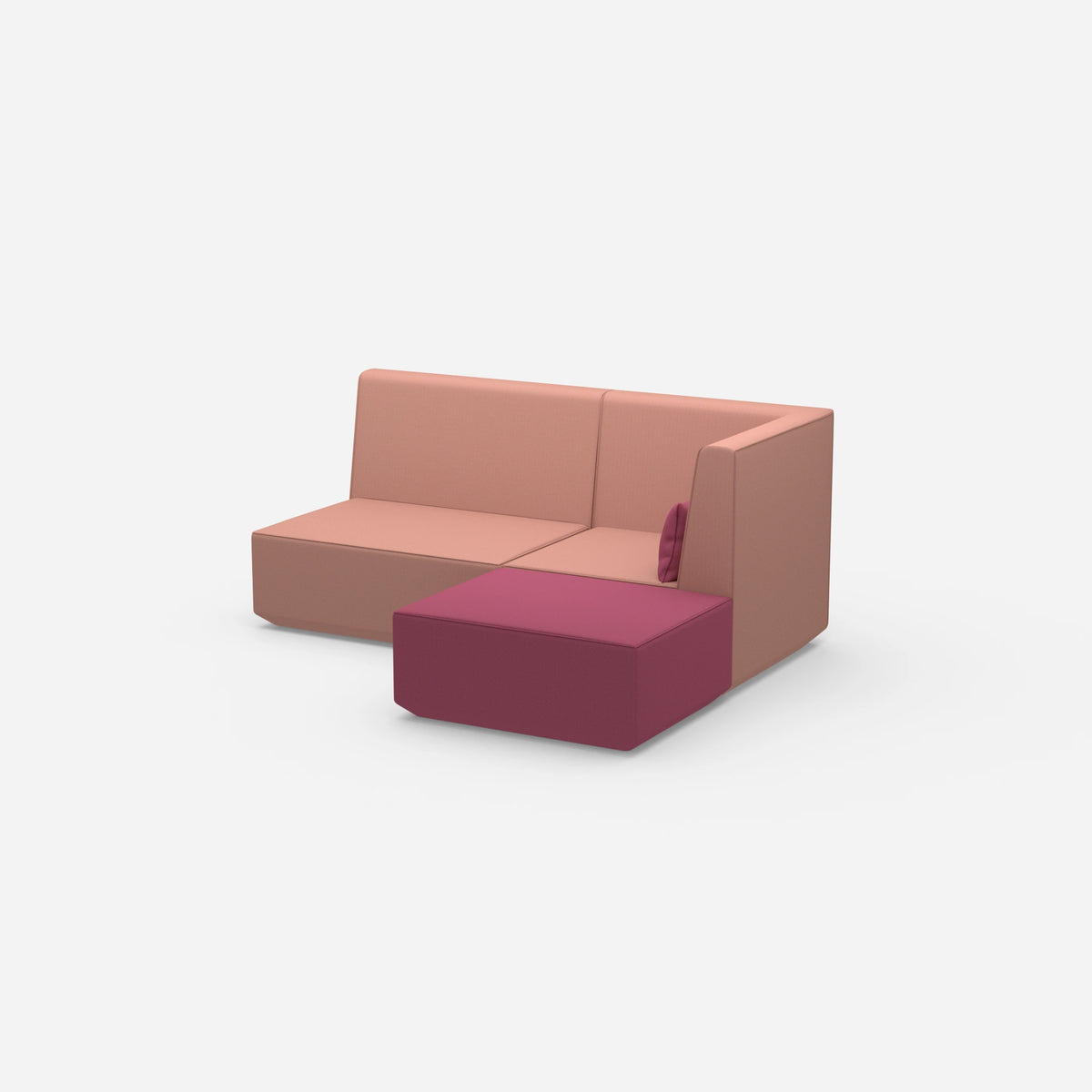 Rosa Ecksofa mit hoher Rückenlehne von der Seite