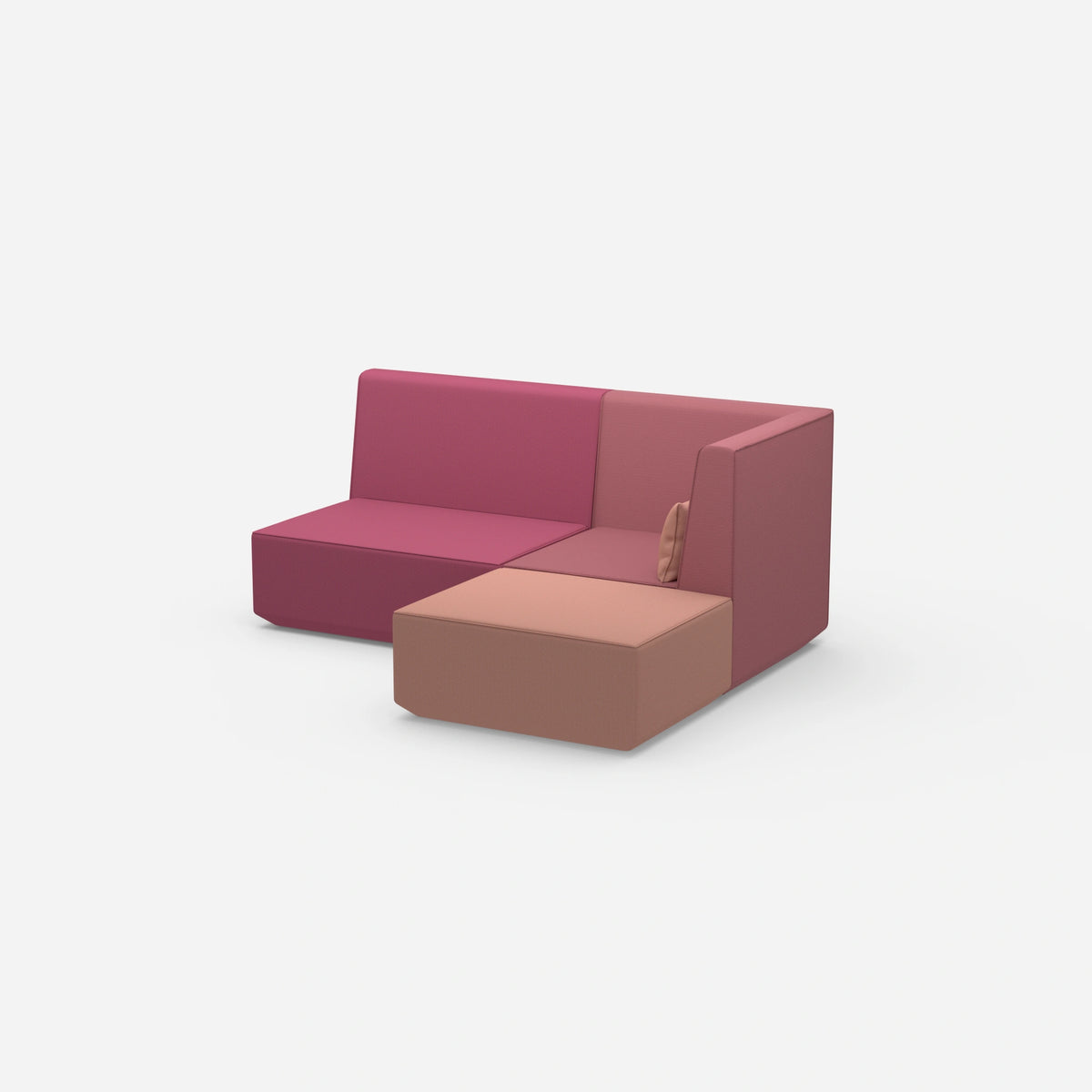 Rosa Ecksofa mit hoher Rückenlehne von der Seite