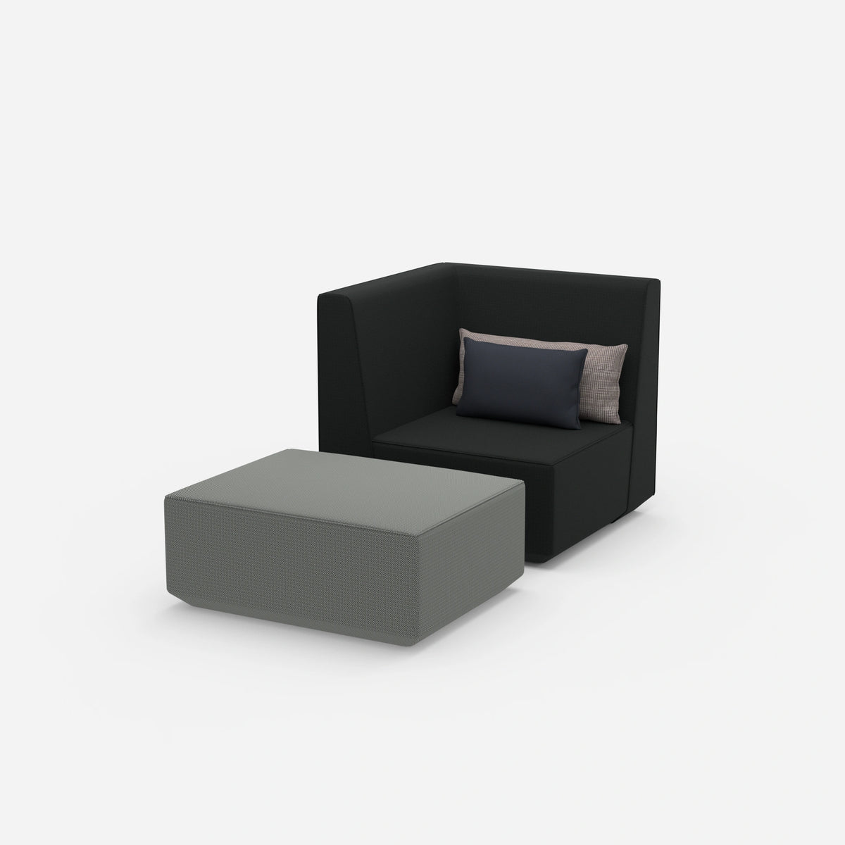Sessel mit Hocker modern von der Seite