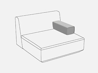 Technische Ansicht eines quadratischen Sofa-Moduls mit einer grau hervorgehobenen Armlehne auf der rechten Seite.