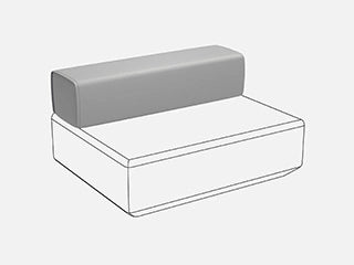 Technische Strichzeichnung eines quadratischen Sofa-Sitzmoduls mit einer grau hervorgehobenen Rückenlehne.