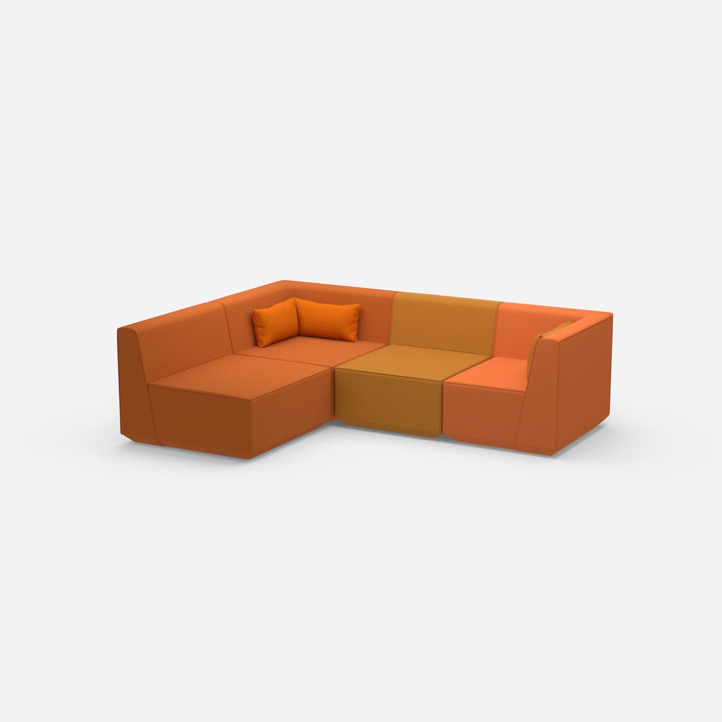 Canapé d'angle orange vu de côté